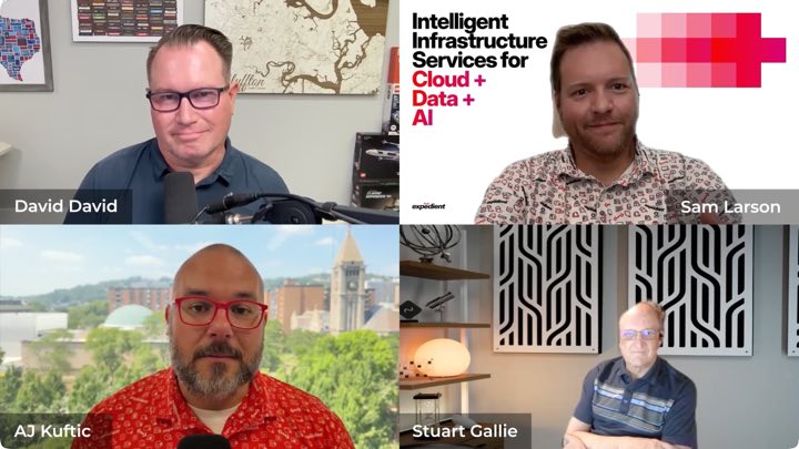 David Davis moderating a four-person expert panel webinar on intelligent infrastructure for cloud, data, and AI